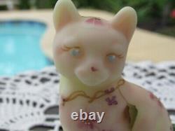 Fenton Art Glass 2002 Floral On Burmese Satin Sitting Cat Figurines. Stephens