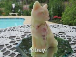 Fenton Art Glass 2002 Floral On Burmese Satin Sitting Cat Figurines. Stephens