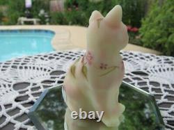 Fenton Art Glass 2002 Floral On Burmese Satin Sitting Cat Figurines. Stephens
