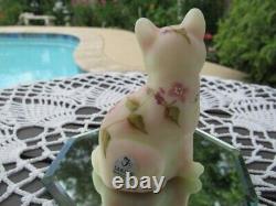 Fenton Art Glass 2002 Floral On Burmese Satin Sitting Cat Figurines. Stephens