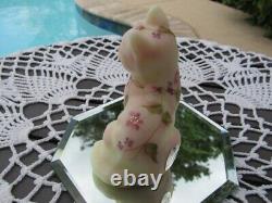 Fenton Art Glass 2002 Floral On Burmese Satin Sitting Cat Figurines. Stephens