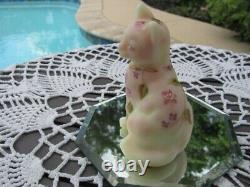 Fenton Art Glass 2002 Floral On Burmese Satin Sitting Cat Figurines. Stephens
