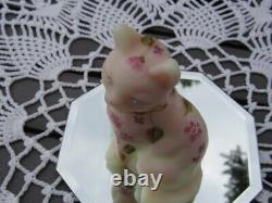 Fenton Art Glass 2002 Floral On Burmese Satin Sitting Cat Figurines. Stephens