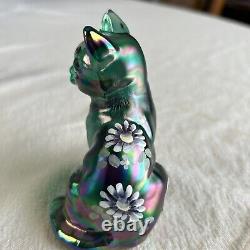 Fenton Art Glass Cat Figurine 3 Piece Set Cats Spruce Green Carnival 687/1950