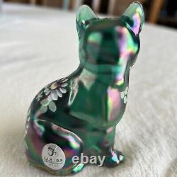Fenton Art Glass Cat Figurine 3 Piece Set Cats Spruce Green Carnival 687/1950