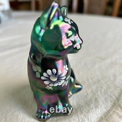 Fenton Art Glass Cat Figurine 3 Piece Set Cats Spruce Green Carnival 687/1950