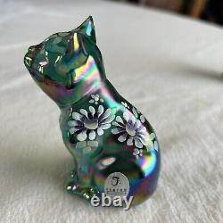 Fenton Art Glass Cat Figurine 3 Piece Set Cats Spruce Green Carnival 687/1950