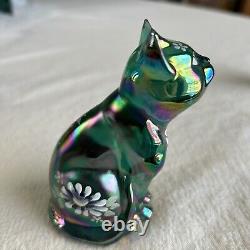 Fenton Art Glass Cat Figurine 3 Piece Set Cats Spruce Green Carnival 687/1950