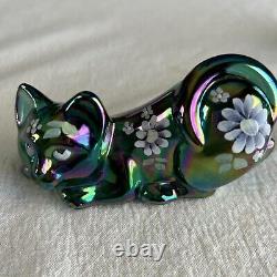 Fenton Art Glass Cat Figurine 3 Piece Set Cats Spruce Green Carnival 687/1950