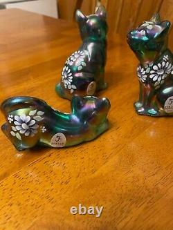 Fenton Art Glass Cat Figurine 3 Piece Set cats limited edition numbered