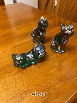 Fenton Art Glass Cat Figurine 3 Piece Set cats limited edition numbered