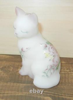 Fenton Art Glass Fenton Rose Garden Sitting Cat Artist Signed