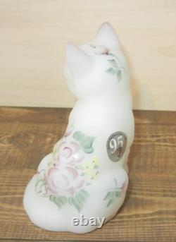Fenton Art Glass Fenton Rose Garden Sitting Cat Artist Signed