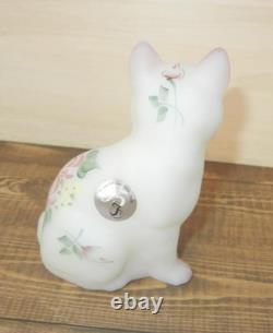 Fenton Art Glass Fenton Rose Garden Sitting Cat Artist Signed