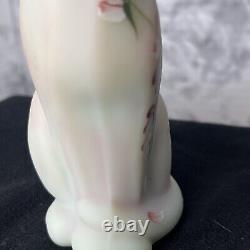 Fenton Art Glass Green Opal Cat Lotus Dragonfly Hand Painted Signed CA Hall- 5H