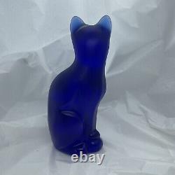 Fenton Art Glass Stylized Cat COBALT BLUE with Hand Painted Flowers S. Hughes 5.5