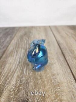 Fenton Blue Iridescent Glass Cat Hand Painted Cat Figurine Paperweight Signed