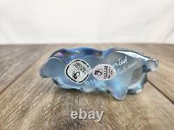 Fenton Blue Iridescent Glass Cat Hand Painted Cat Figurine Paperweight Signed