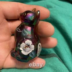 Fenton Cat Hand Painted Signed 3 1/2 Tall