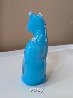 Fenton Cat W DRAGONFLIES ON SKY BLUE STYLIZED FIGURINE W Original Box Signed