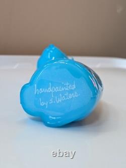 Fenton Cat W DRAGONFLIES ON SKY BLUE STYLIZED FIGURINE W Original Box Signed