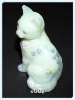 Fenton Glass Cat #5165 Floral Interlude On Sea Mist Hand Painted Signed
