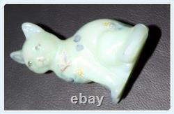 Fenton Glass Cat #5165 Floral Interlude On Sea Mist Hand Painted Signed