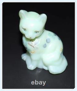 Fenton Glass Cat #5165 Floral Interlude On Sea Mist Hand Painted Signed