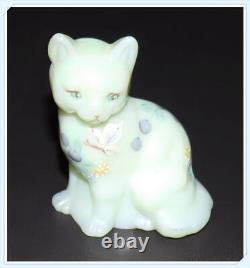 Fenton Glass Cat #5165 Floral Interlude On Sea Mist Hand Painted Signed