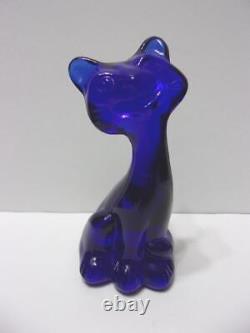 Fenton Glass Cobalt Blue 4 Happy Kitty Cat FAGCA Exclusive 2022 by Mosser Glass