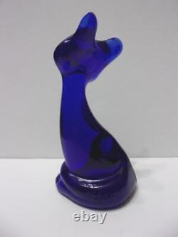 Fenton Glass Cobalt Blue 4 Happy Kitty Cat FAGCA Exclusive 2022 by Mosser Glass