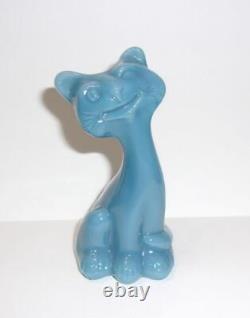 Fenton Glass Georgia Blue 4 Happy Kitty Cat FAGCA Exclusive 2023 Mosser Glass