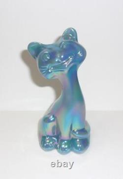 Fenton Glass Georgia Blue Carnival 4 Happy Kitty Cat FAGCA Excl 2023 by Mosser