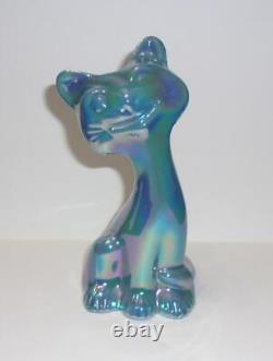 Fenton Glass Georgia Blue Carnival 6 Happy Cat FAGCA Exclusive'23 Mosser Glass