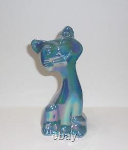 Fenton Glass Georgia Blue Carnival 6 Happy Cat FAGCA Exclusive'23 Mosser Glass