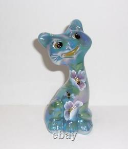 Fenton Glass Georgia Blue Carnival Bees & Flowers 4 Happy Kitty Cat FAGCA LE