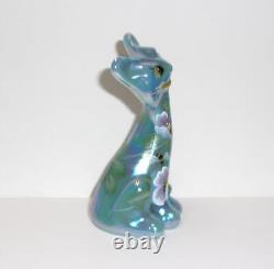 Fenton Glass Georgia Blue Carnival Bees & Flowers 4 Happy Kitty Cat FAGCA LE