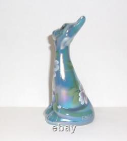 Fenton Glass Georgia Blue Carnival Bees & Flowers 4 Happy Kitty Cat FAGCA LE