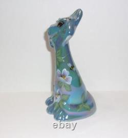 Fenton Glass Georgia Blue Carnival Bees & Flowers 6 Happy Cat FAGCA Ltd Ed