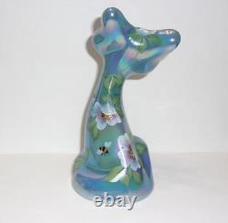 Fenton Glass Georgia Blue Carnival Bees & Flowers 6 Happy Cat FAGCA Ltd Ed