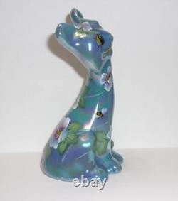 Fenton Glass Georgia Blue Carnival Bees & Flowers 6 Happy Cat FAGCA Ltd Ed