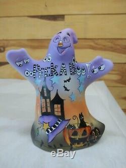 Fenton Glass Peek A Boo Halloween Ghost Figurine Black Cat