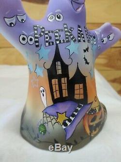 Fenton Glass Peek A Boo Halloween Ghost Figurine Black Cat