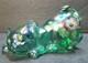 Fenton Glass Pouncing Green Iridescent Painted Cat Signed D. Cutshaw