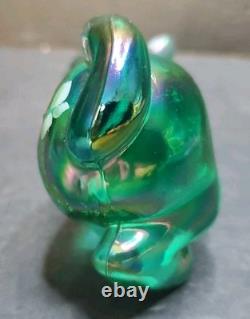 Fenton Glass Pouncing Green Iridescent Painted Cat Signed D. Cutshaw