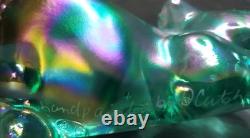 Fenton Glass Pouncing Green Iridescent Painted Cat Signed D. Cutshaw