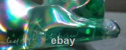 Fenton Glass Pouncing Green Iridescent Painted Cat Signed D. Cutshaw
