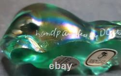 Fenton Glass Pouncing Green Iridescent Painted Cat Signed D. Cutshaw