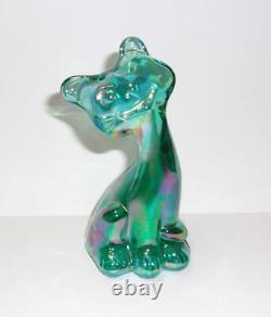 Fenton Glass Teal Carnival 4 Happy Kitty Cat FAGCA Exclusive 2023 by Mosser