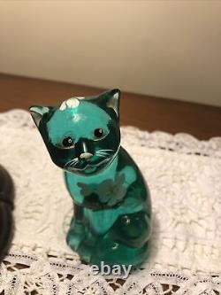 Fenton JASMINE The Little Blue Cat Hand Paint glass figurine Hand Painted HTF 4